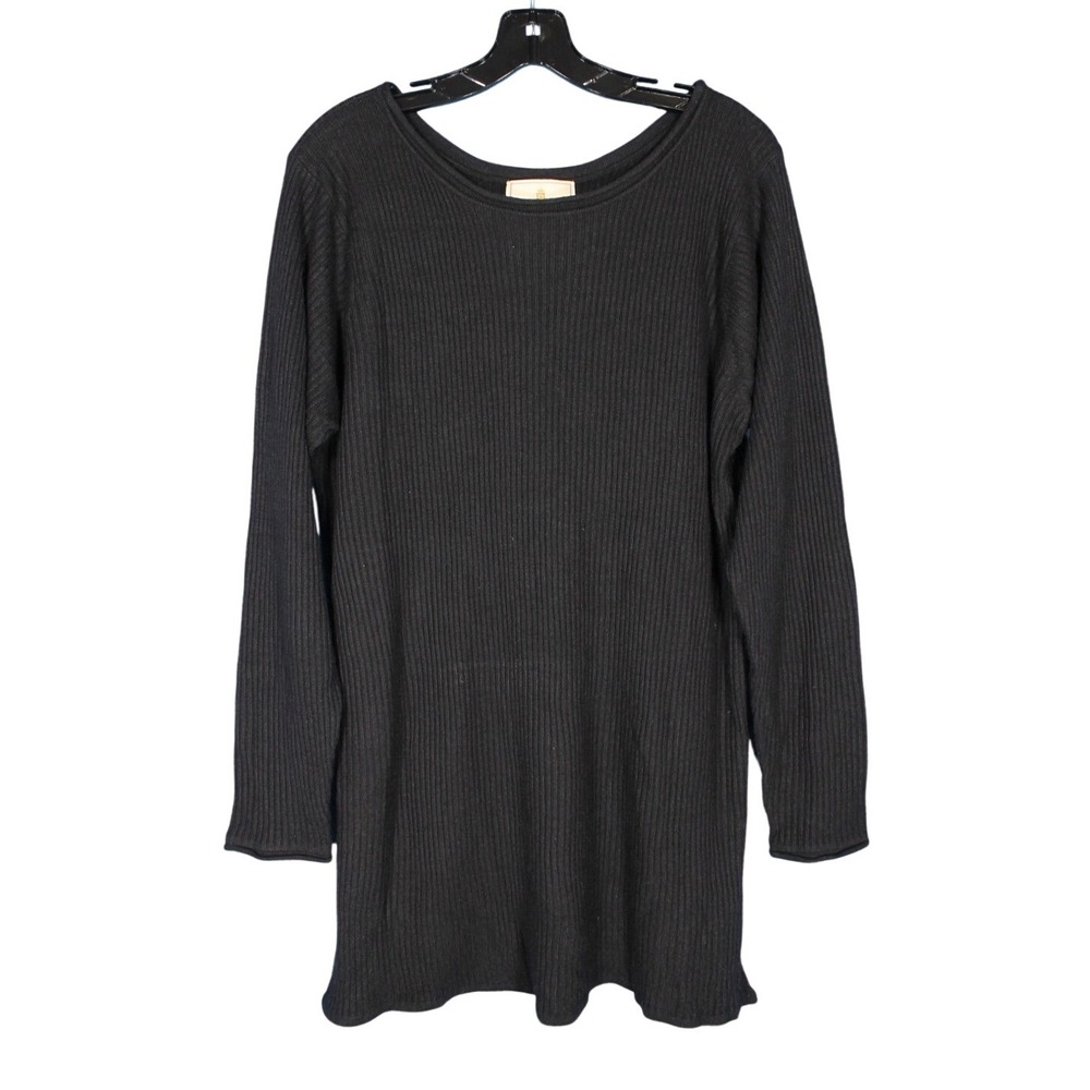 VTG EXPRESS TRICOT Black RIBBED KNIT Slit Sides LIGHTWEIGHT Sweater Tunic Top L